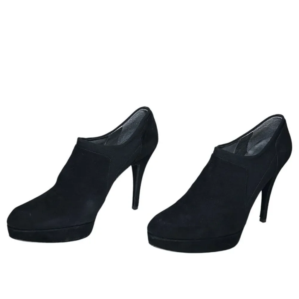 Stuart Weitzman - “Hold Me” Platform Heel Ankle Booties, Suede - Size 9.5 Black